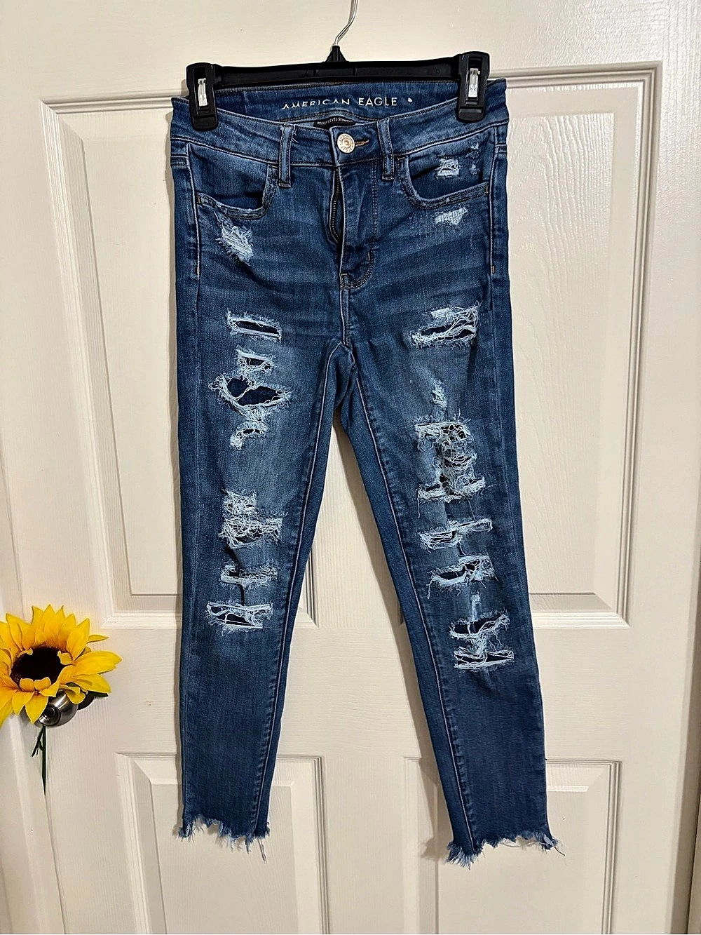 American Eagle Jegging Distressed Skinny Jeans Blue Waist 2